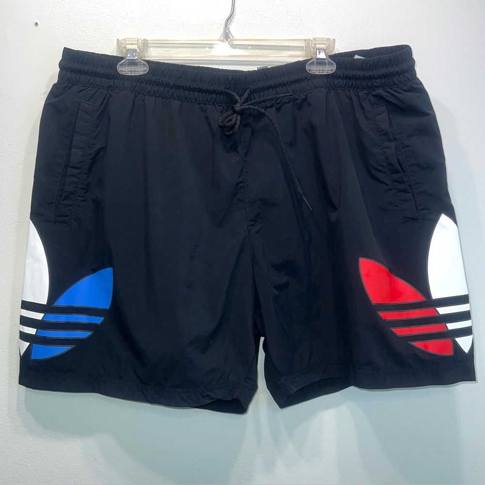 Adidas Swim Trunks Mesh Lined Beach Shorts Adult Black Big Trefoil Logo 2XL